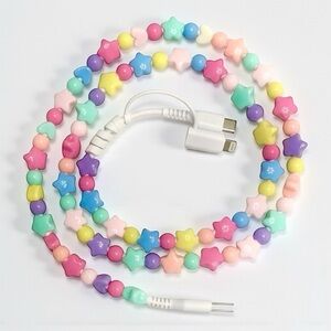 Kawaii Beaded Charger Cable USB to Lightning USB-C | Pastel Phone Charger NIB